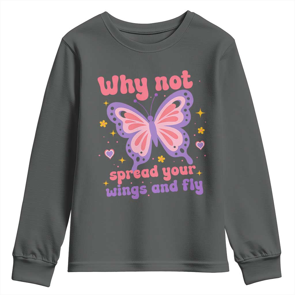 Retro Y2K Groovy Pink Butterfly Inspirational Youth Sweatshirt Why Not Spread Your Wings And Fly Female Empowerment