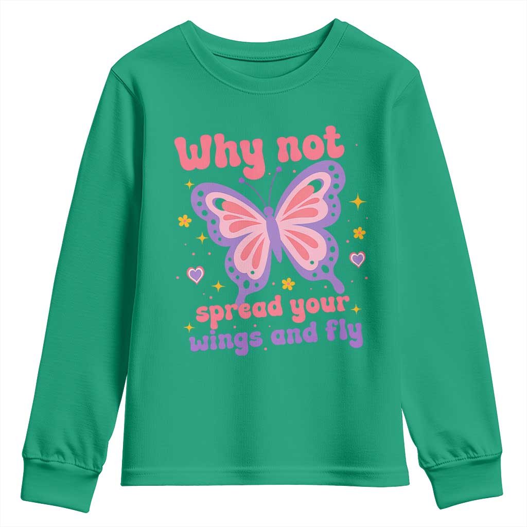 Retro Y2K Groovy Pink Butterfly Inspirational Youth Sweatshirt Why Not Spread Your Wings And Fly Female Empowerment