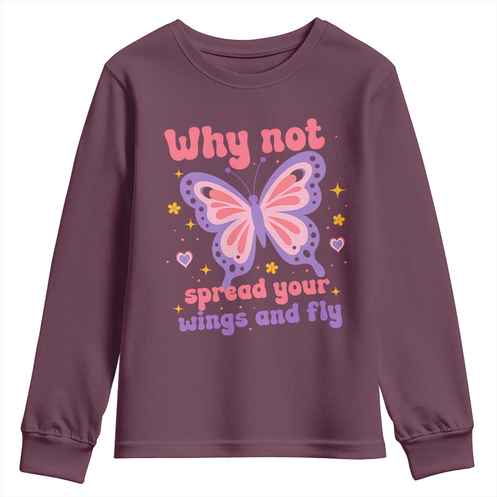 Retro Y2K Groovy Pink Butterfly Inspirational Youth Sweatshirt Why Not Spread Your Wings And Fly Female Empowerment