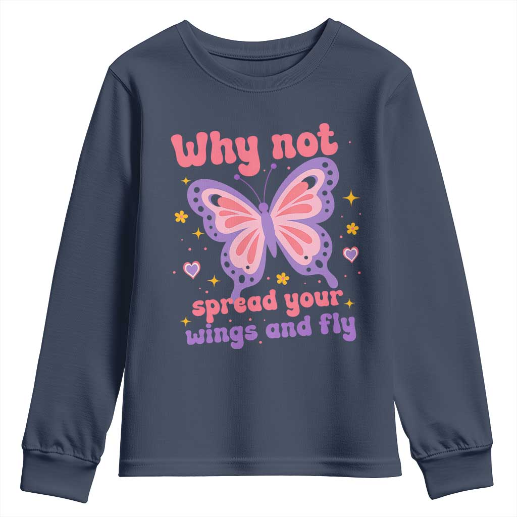 Retro Y2K Groovy Pink Butterfly Inspirational Youth Sweatshirt Why Not Spread Your Wings And Fly Female Empowerment