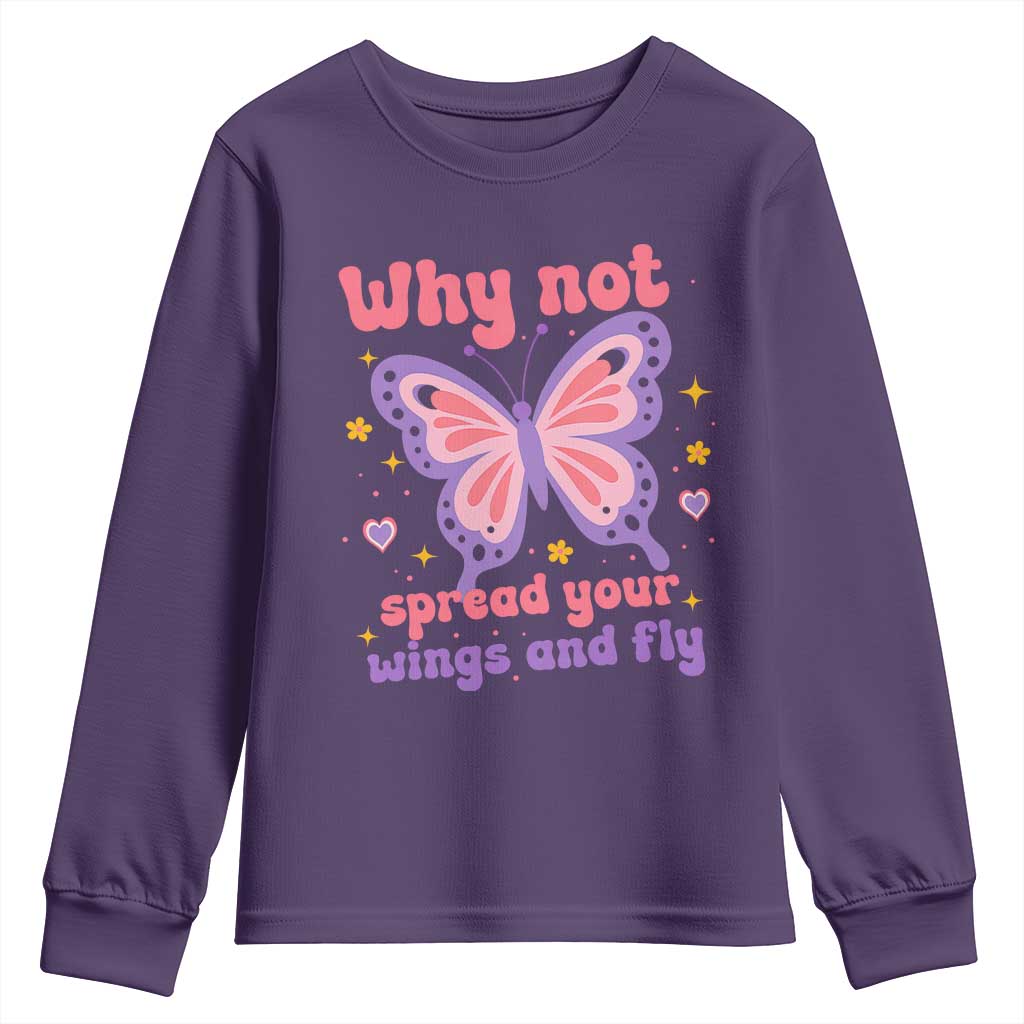 Retro Y2K Groovy Pink Butterfly Inspirational Youth Sweatshirt Why Not Spread Your Wings And Fly Female Empowerment