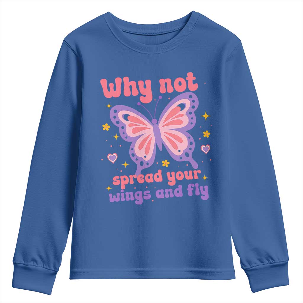 Retro Y2K Groovy Pink Butterfly Inspirational Youth Sweatshirt Why Not Spread Your Wings And Fly Female Empowerment