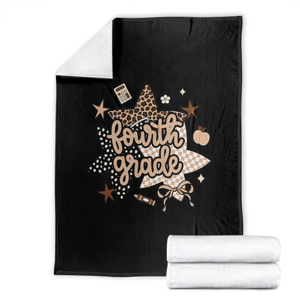 Fourth Grade Leopard Checkered Star Coquette Throw Blanket Cute 4th Grade Girl Back to School Gift