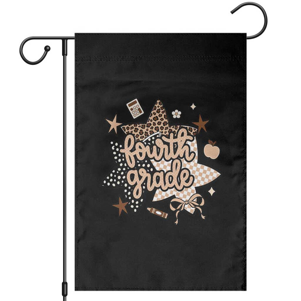 Fourth Grade Leopard Checkered Star Coquette Garden Flag Cute 4th Grade Girl Back to School Gift