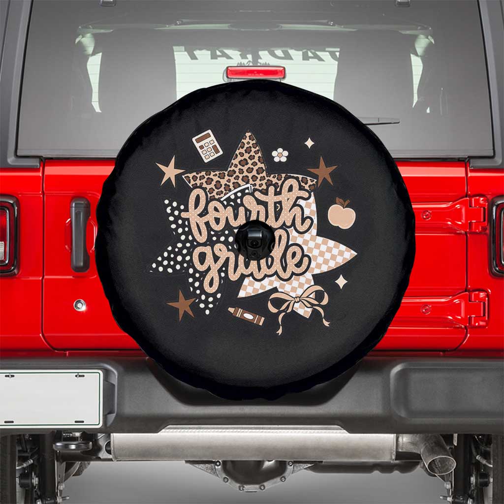 Fourth Grade Leopard Checkered Star Coquette Spare Tire Cover Cute 4th Grade Girl Back to School Gift