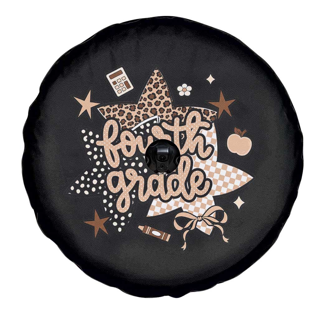 Fourth Grade Leopard Checkered Star Coquette Spare Tire Cover Cute 4th Grade Girl Back to School Gift
