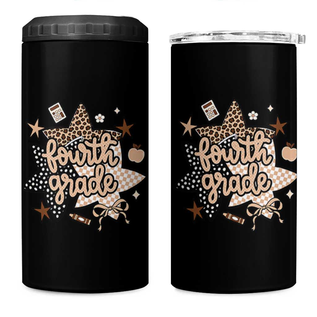 Fourth Grade Leopard Checkered Star Coquette 4 in 1 Can Cooler Tumbler Cute 4th Grade Girl Back to School Gift