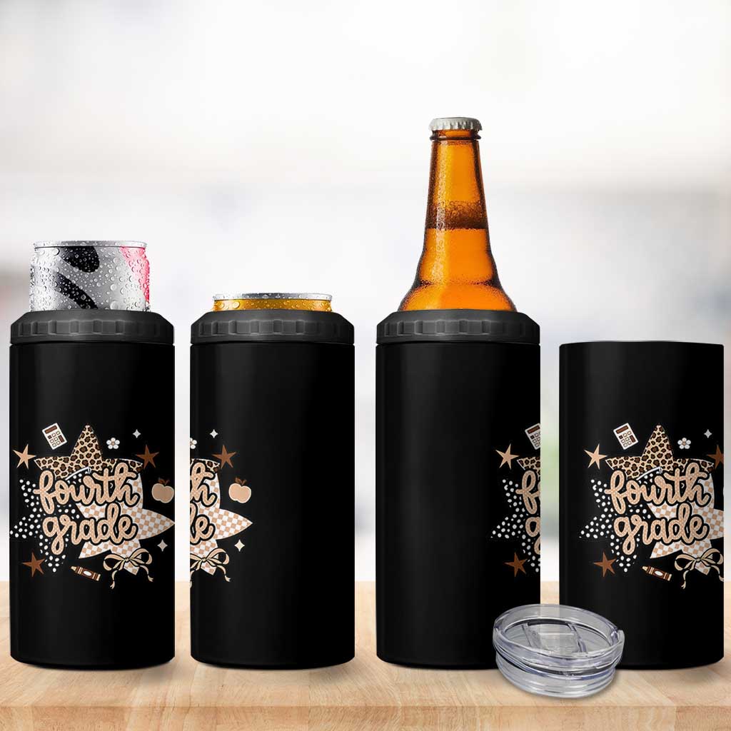 Fourth Grade Leopard Checkered Star Coquette 4 in 1 Can Cooler Tumbler Cute 4th Grade Girl Back to School Gift