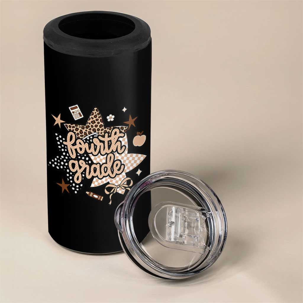 Fourth Grade Leopard Checkered Star Coquette 4 in 1 Can Cooler Tumbler Cute 4th Grade Girl Back to School Gift