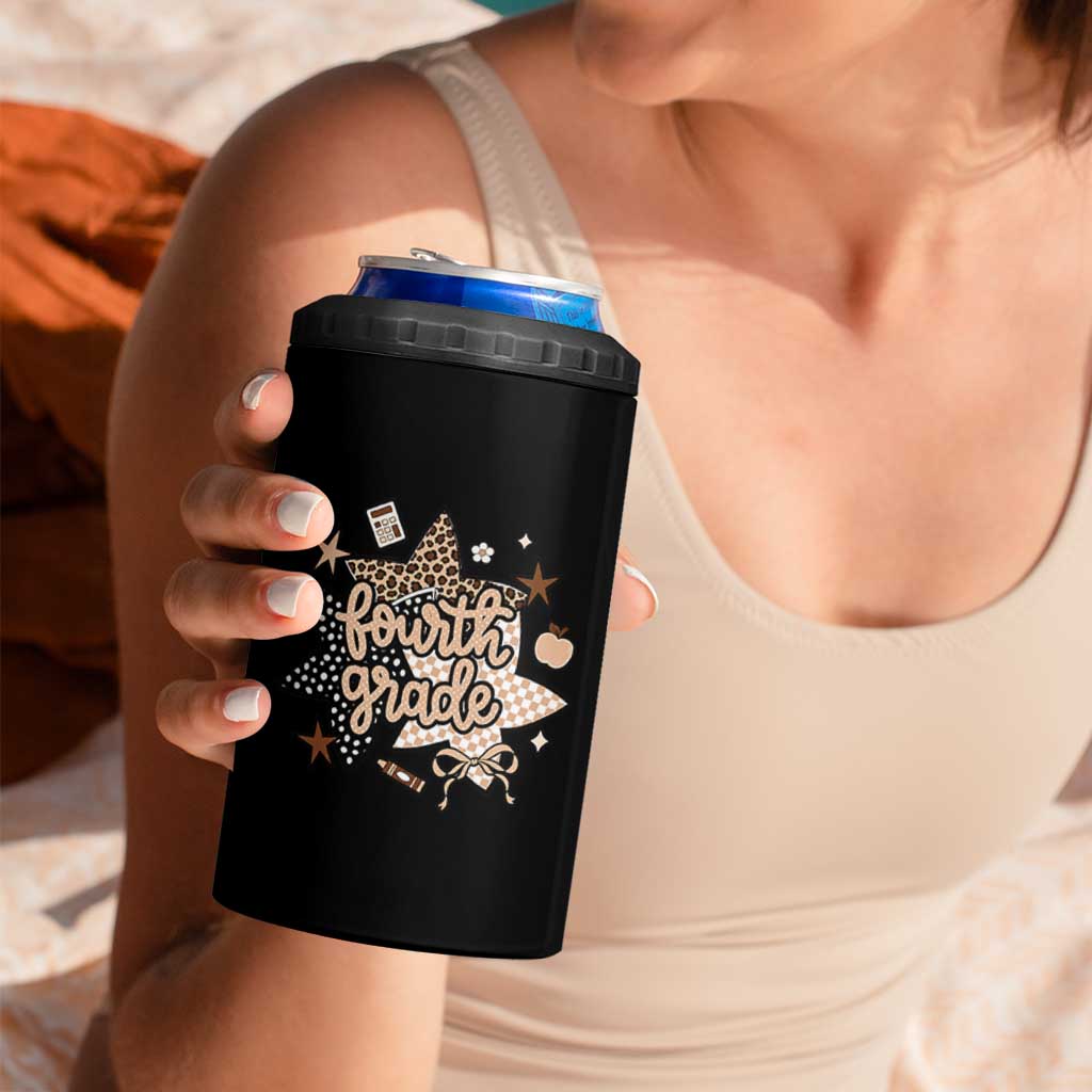 Fourth Grade Leopard Checkered Star Coquette 4 in 1 Can Cooler Tumbler Cute 4th Grade Girl Back to School Gift