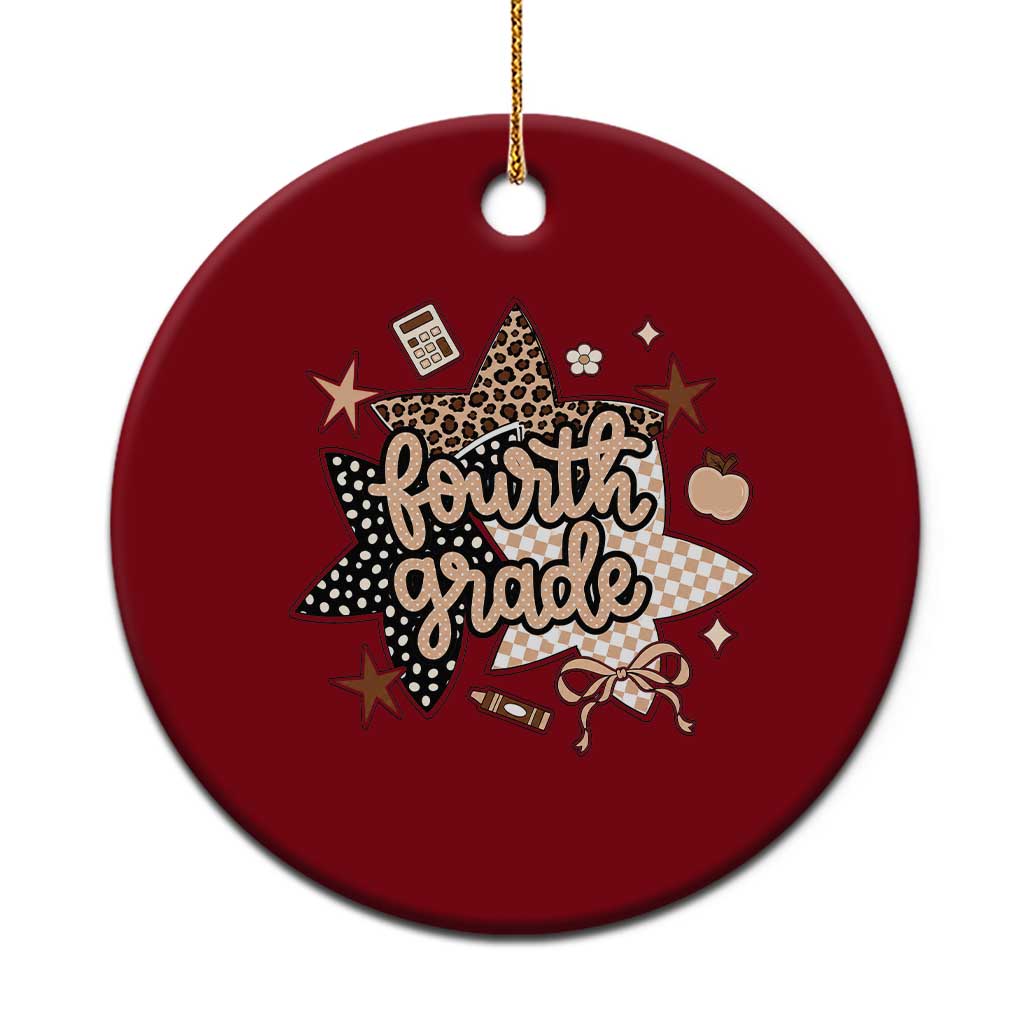 Fourth Grade Leopard Checkered Star Coquette Ceramic Ornament Cute 4th Grade Girl Back to School Gift