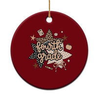 Fourth Grade Leopard Checkered Star Coquette Ceramic Ornament Cute 4th Grade Girl Back to School Gift