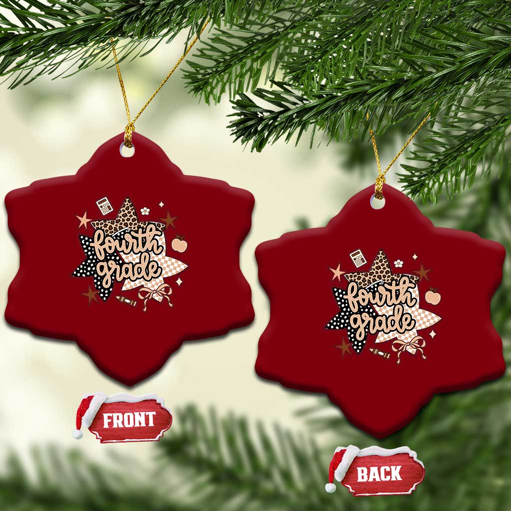 Fourth Grade Leopard Checkered Star Coquette Ceramic Ornament Cute 4th Grade Girl Back to School Gift