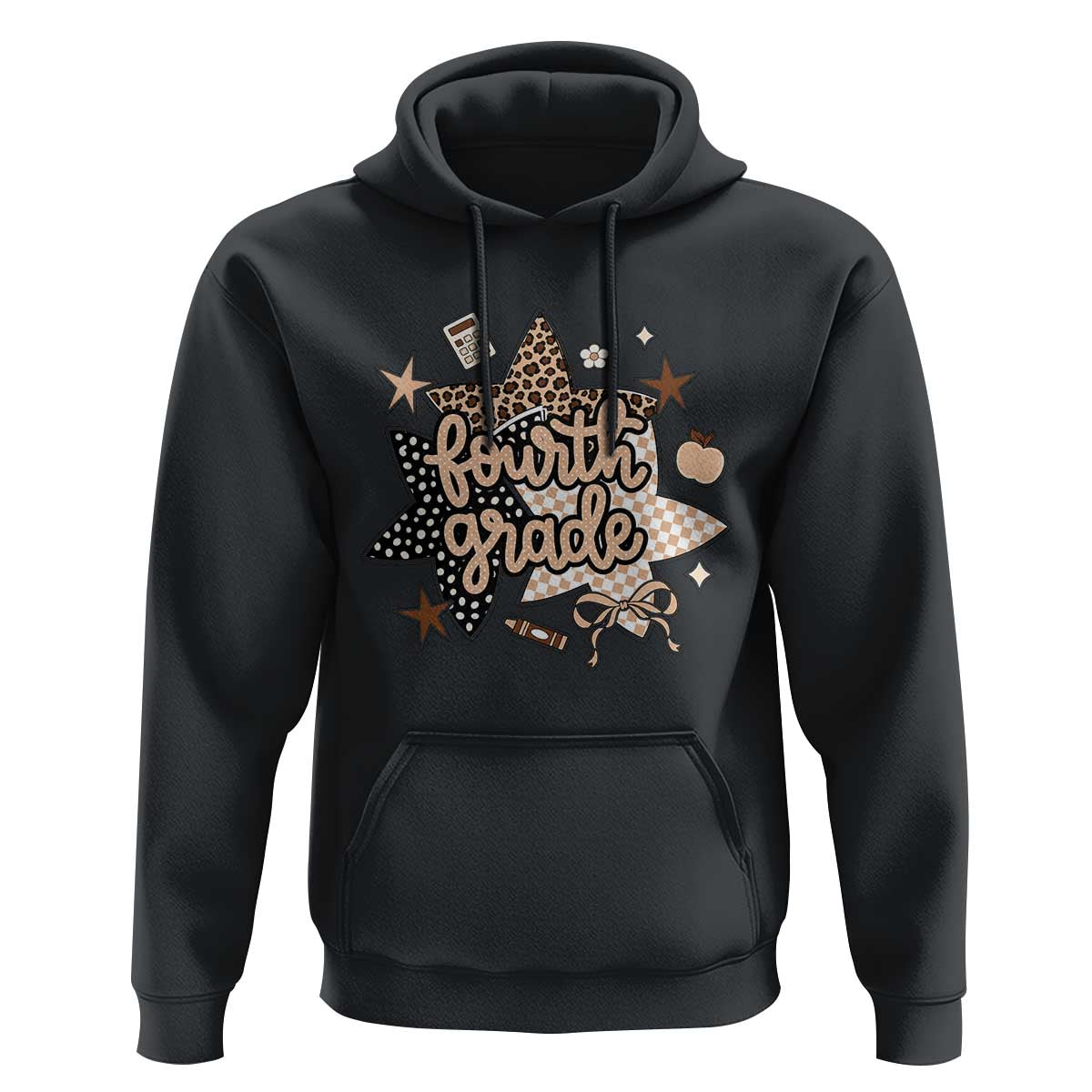 Fourth Grade Leopard Checkered Star Coquette Hoodie Cute 4th Grade Girl Back to School Gift