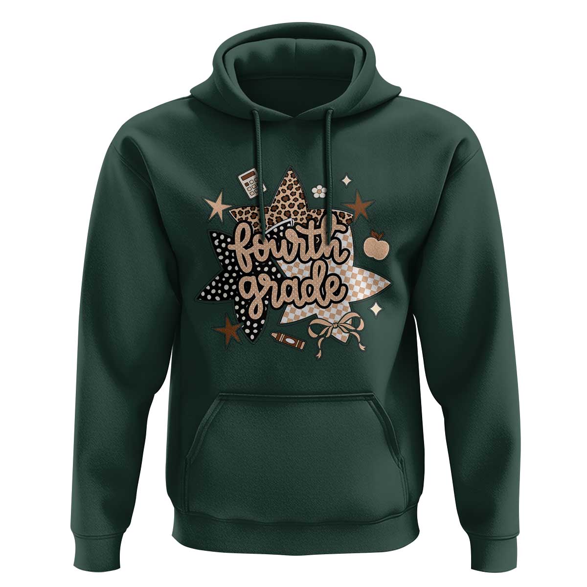 Fourth Grade Leopard Checkered Star Coquette Hoodie Cute 4th Grade Girl Back to School Gift