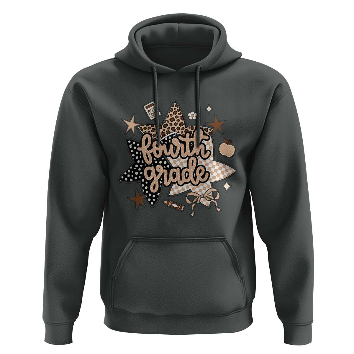 Fourth Grade Leopard Checkered Star Coquette Hoodie Cute 4th Grade Girl Back to School Gift