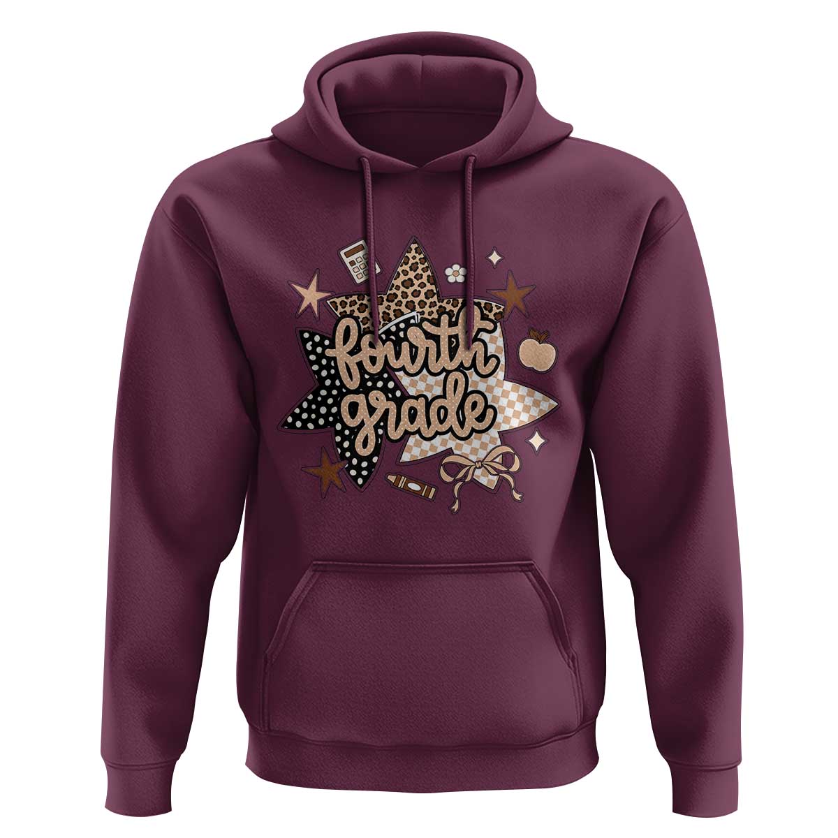 Fourth Grade Leopard Checkered Star Coquette Hoodie Cute 4th Grade Girl Back to School Gift