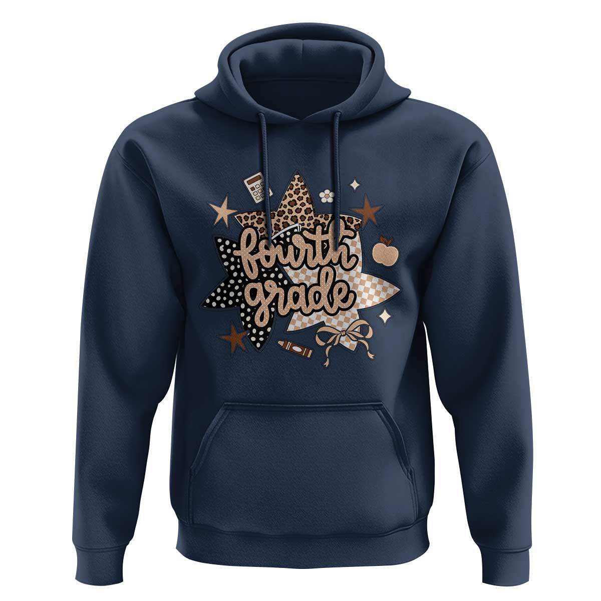 Fourth Grade Leopard Checkered Star Coquette Hoodie Cute 4th Grade Girl Back to School Gift