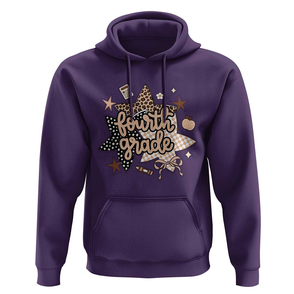 Fourth Grade Leopard Checkered Star Coquette Hoodie Cute 4th Grade Girl Back to School Gift