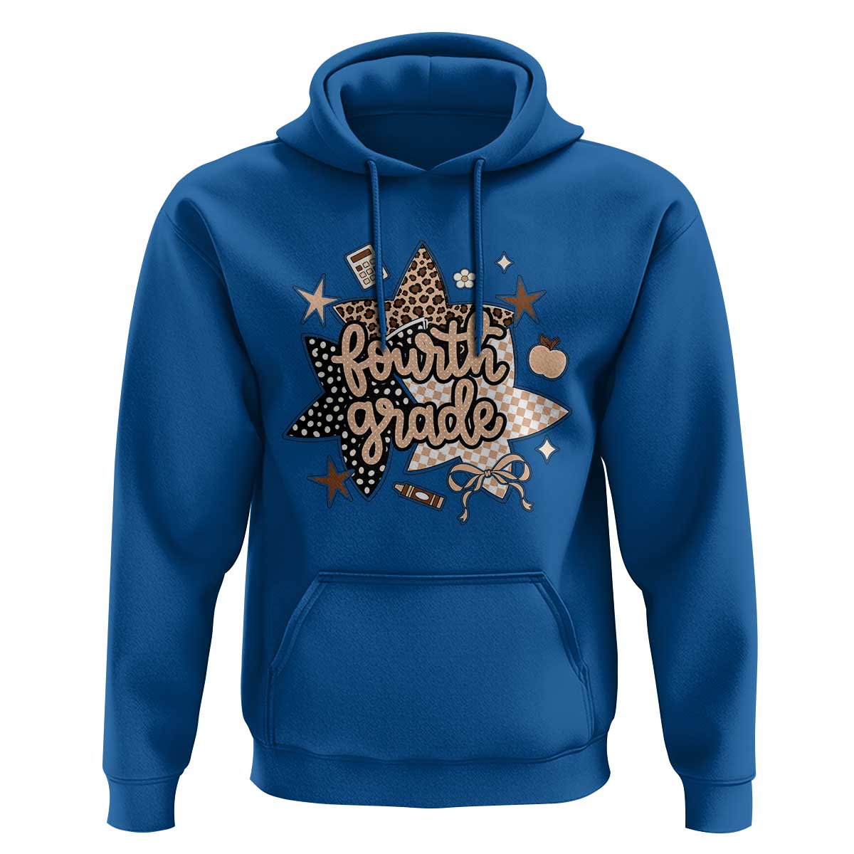 Fourth Grade Leopard Checkered Star Coquette Hoodie Cute 4th Grade Girl Back to School Gift