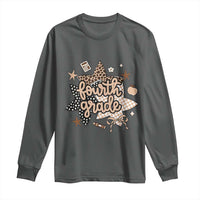 Fourth Grade Leopard Checkered Star Coquette Long Sleeve Shirt Cute 4th Grade Girl Back to School Gift
