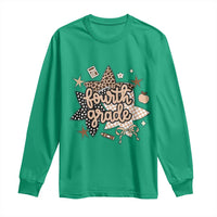 Fourth Grade Leopard Checkered Star Coquette Long Sleeve Shirt Cute 4th Grade Girl Back to School Gift