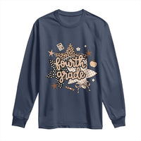 Fourth Grade Leopard Checkered Star Coquette Long Sleeve Shirt Cute 4th Grade Girl Back to School Gift