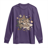 Fourth Grade Leopard Checkered Star Coquette Long Sleeve Shirt Cute 4th Grade Girl Back to School Gift
