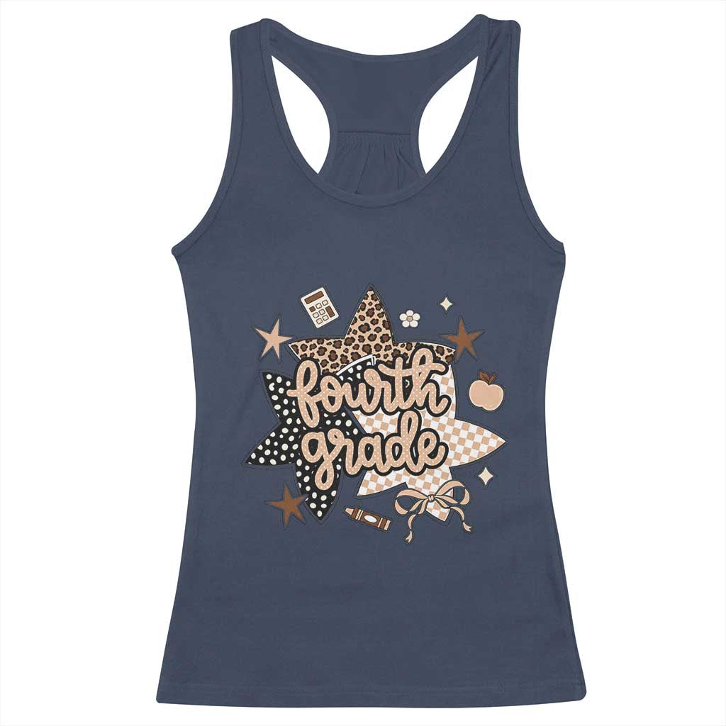 Fourth Grade Leopard Checkered Star Coquette Racerback Tank Top Cute 4th Grade Girl Back to School Gift