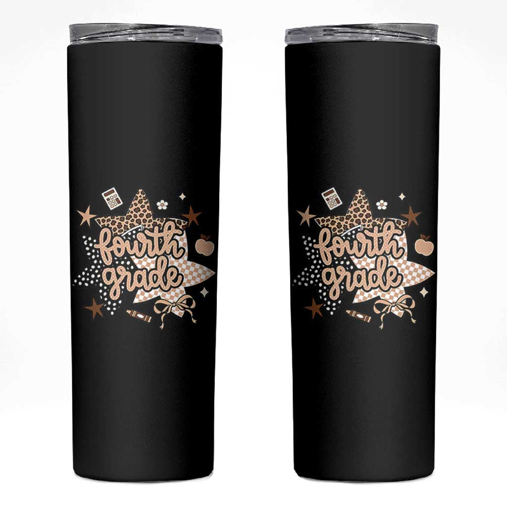 Fourth Grade Leopard Checkered Star Coquette Skinny Tumbler Cute 4th Grade Girl Back to School Gift