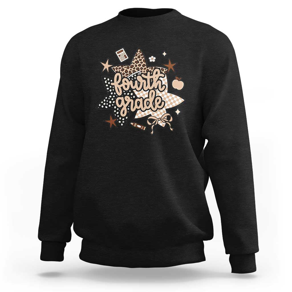Fourth Grade Leopard Checkered Star Coquette Sweatshirt Cute 4th Grade Girl Back to School Gift