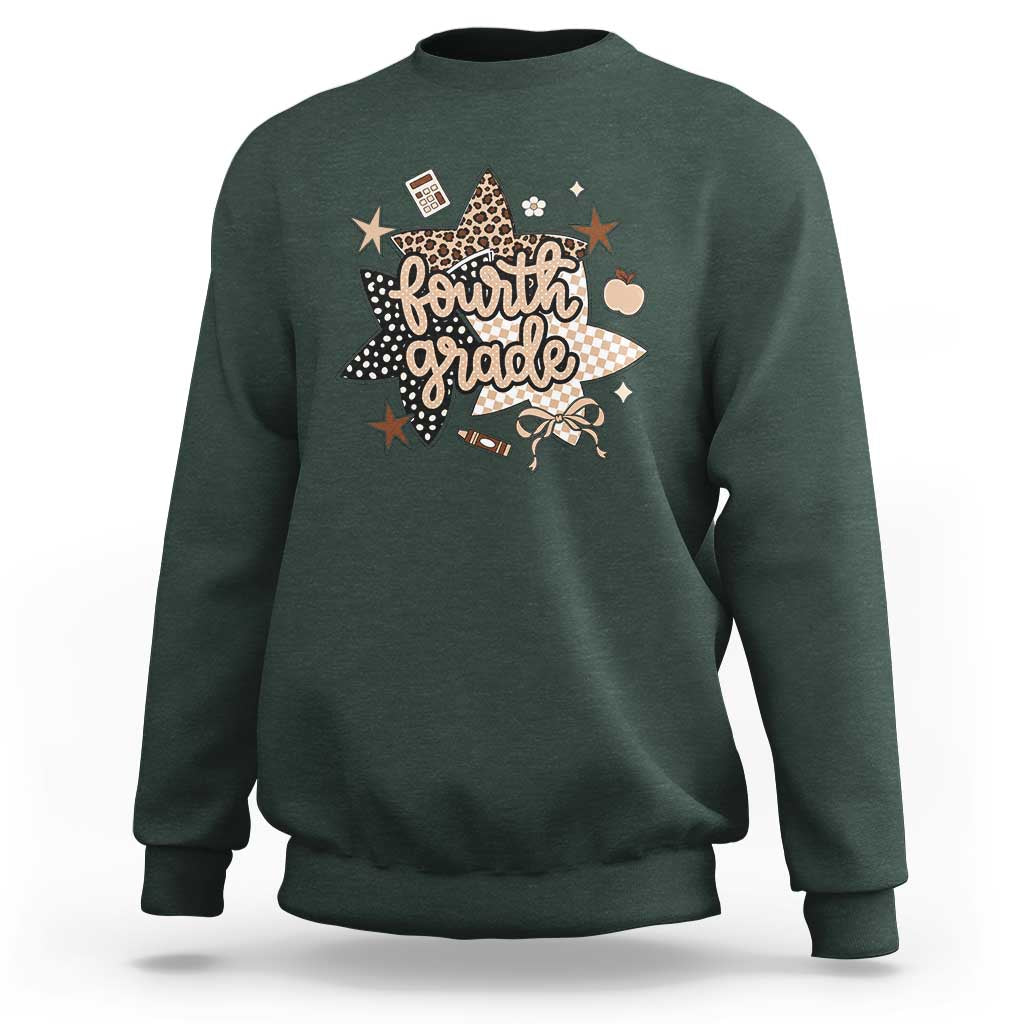 Fourth Grade Leopard Checkered Star Coquette Sweatshirt Cute 4th Grade Girl Back to School Gift