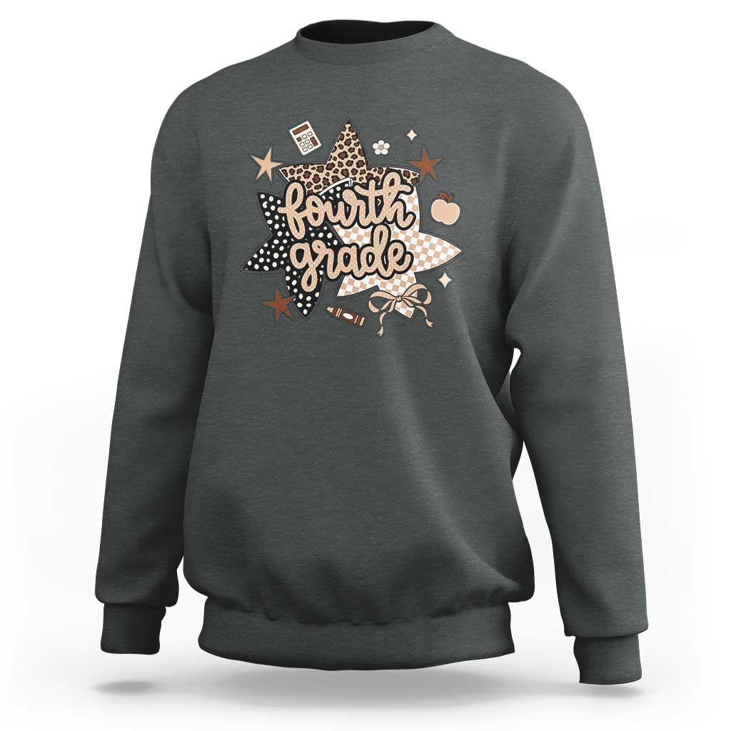 Fourth Grade Leopard Checkered Star Coquette Sweatshirt Cute 4th Grade Girl Back to School Gift