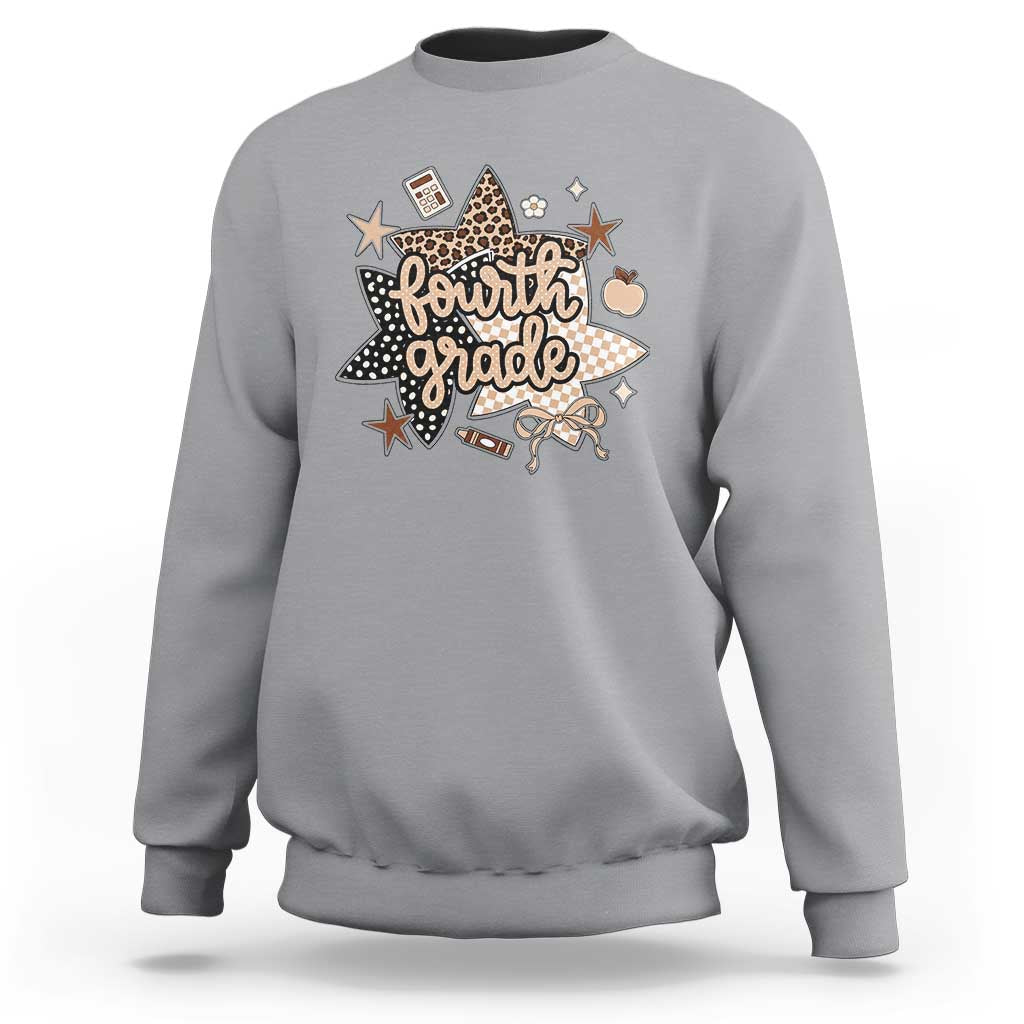 Fourth Grade Leopard Checkered Star Coquette Sweatshirt Cute 4th Grade Girl Back to School Gift