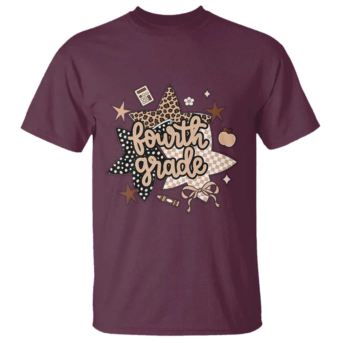 Fourth Grade Leopard Checkered Star Coquette T Shirt Cute 4th Grade Girl Back to School Gift
