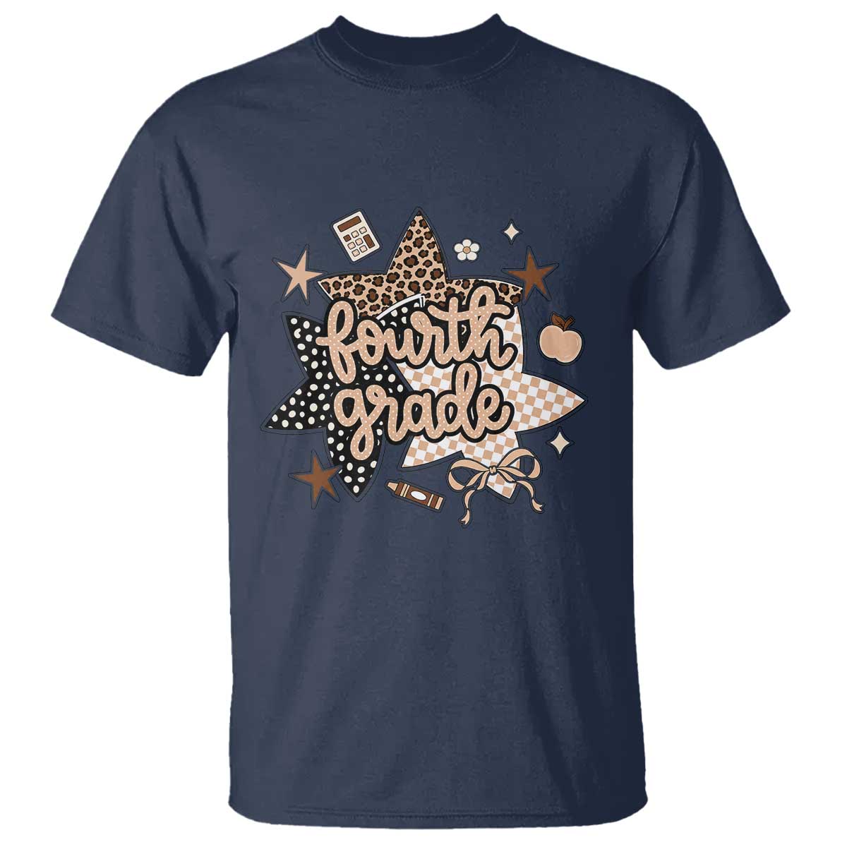 Fourth Grade Leopard Checkered Star Coquette T Shirt Cute 4th Grade Girl Back to School Gift