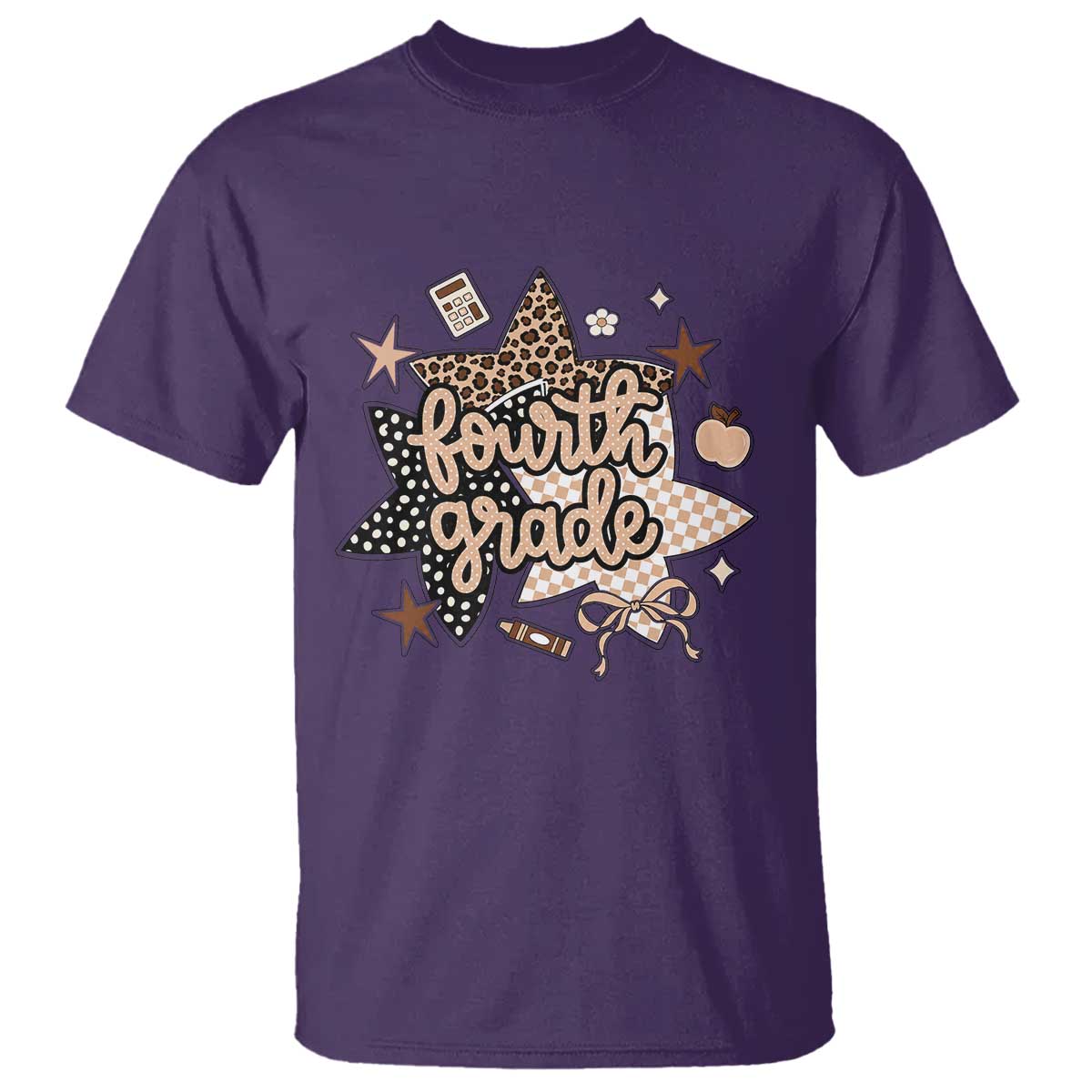 Fourth Grade Leopard Checkered Star Coquette T Shirt Cute 4th Grade Girl Back to School Gift