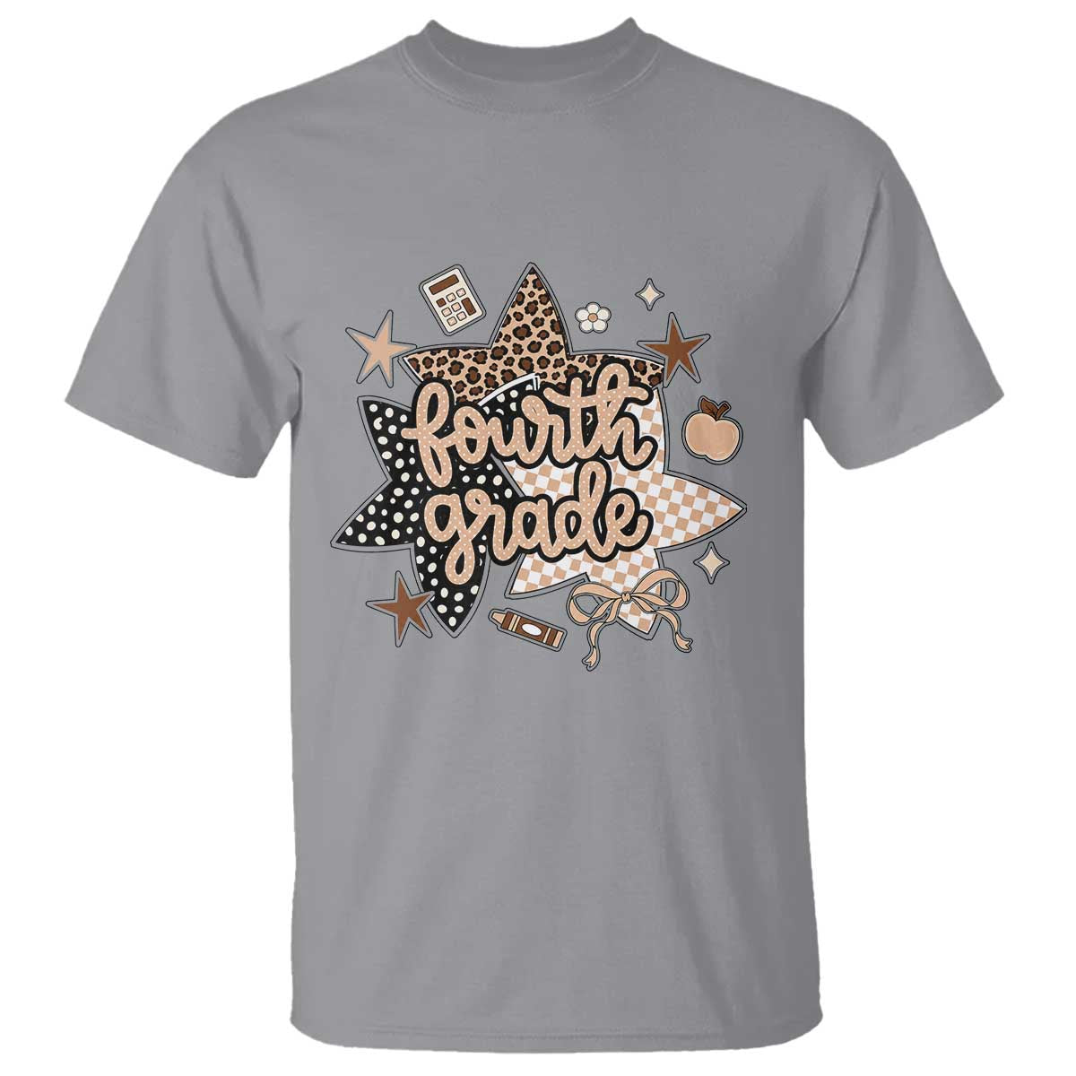 Fourth Grade Leopard Checkered Star Coquette T Shirt Cute 4th Grade Girl Back to School Gift