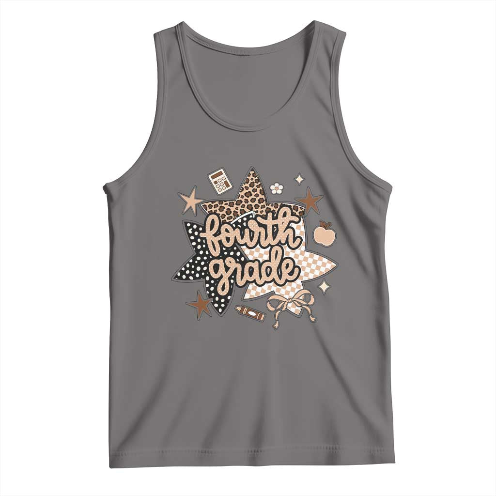 Fourth Grade Leopard Checkered Star Coquette Tank Top Cute 4th Grade Girl Back to School Gift