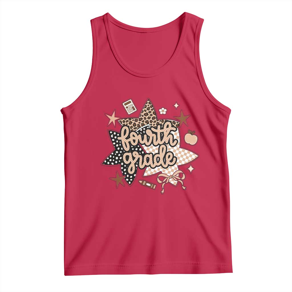 Fourth Grade Leopard Checkered Star Coquette Tank Top Cute 4th Grade Girl Back to School Gift