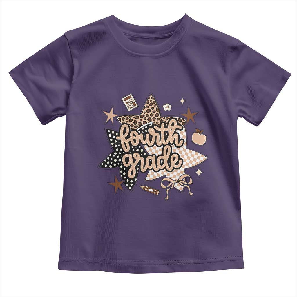 Fourth Grade Leopard Checkered Star Coquette Toddler T Shirt Cute 4th Grade Girl Back to School Gift