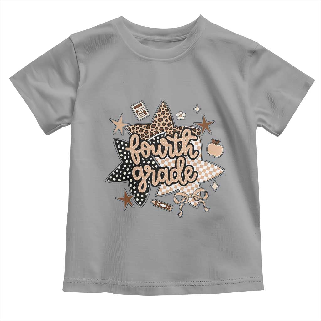 Fourth Grade Leopard Checkered Star Coquette Toddler T Shirt Cute 4th Grade Girl Back to School Gift