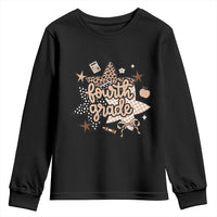 Fourth Grade Leopard Checkered Star Coquette Youth Sweatshirt Cute 4th Grade Girl Back to School Gift