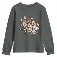 Fourth Grade Leopard Checkered Star Coquette Youth Sweatshirt Cute 4th Grade Girl Back to School Gift