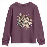 Fourth Grade Leopard Checkered Star Coquette Youth Sweatshirt Cute 4th Grade Girl Back to School Gift