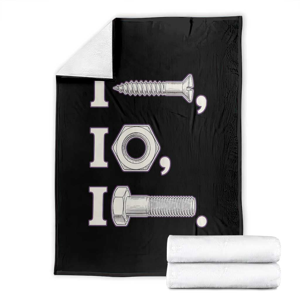 Funny Handyman Mechanic Adult Humor Throw Blanket I Screw I Nut I Bolt Rebus Hardware Innuendo Offensive Joke