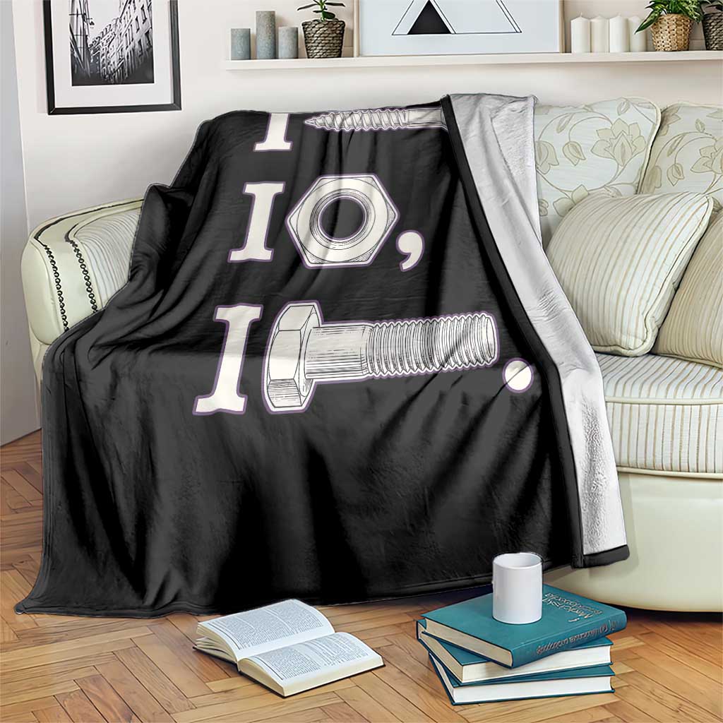 Funny Handyman Mechanic Adult Humor Throw Blanket I Screw I Nut I Bolt Rebus Hardware Innuendo Offensive Joke