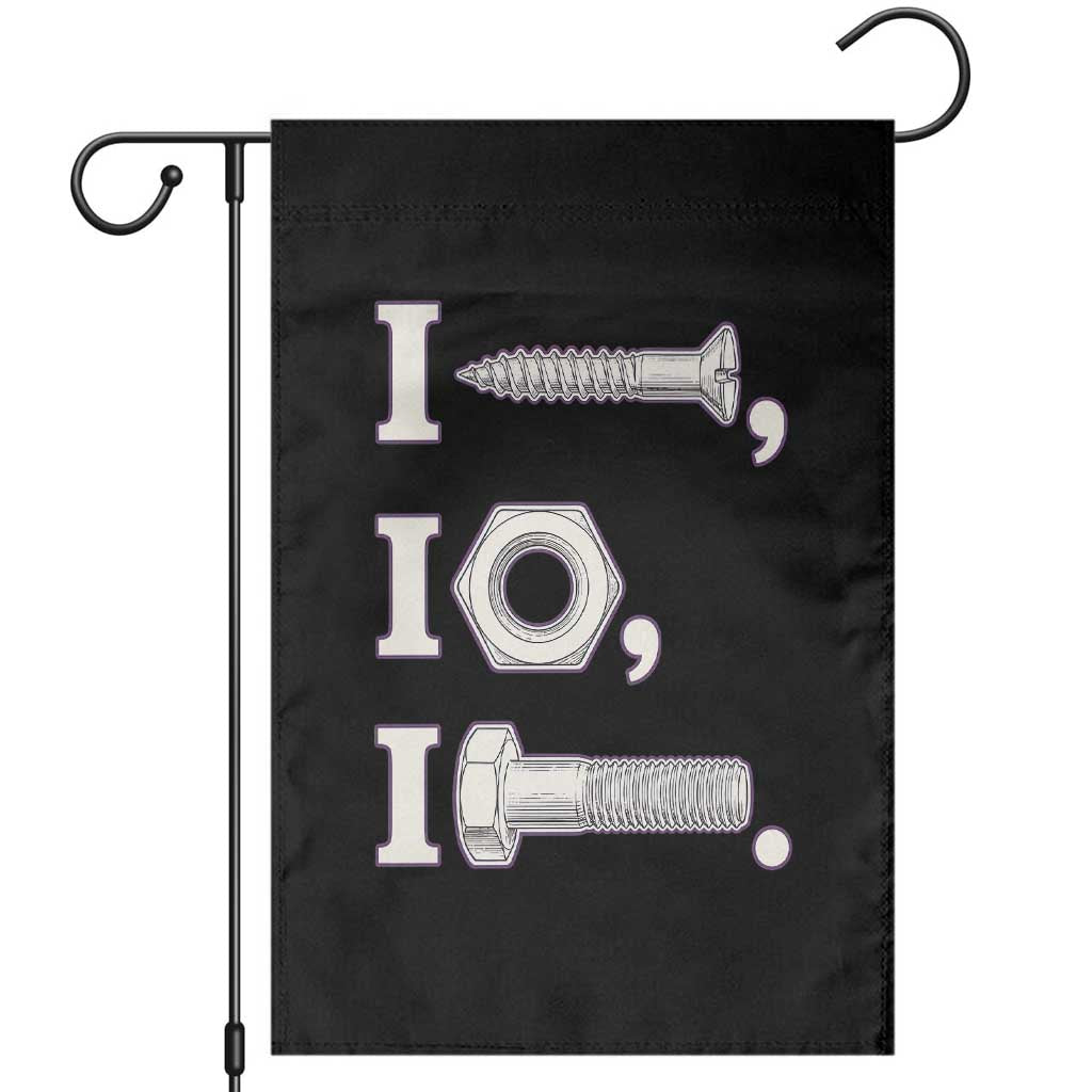 Funny Handyman Mechanic Adult Humor Garden Flag I Screw I Nut I Bolt Rebus Hardware Innuendo Offensive Joke
