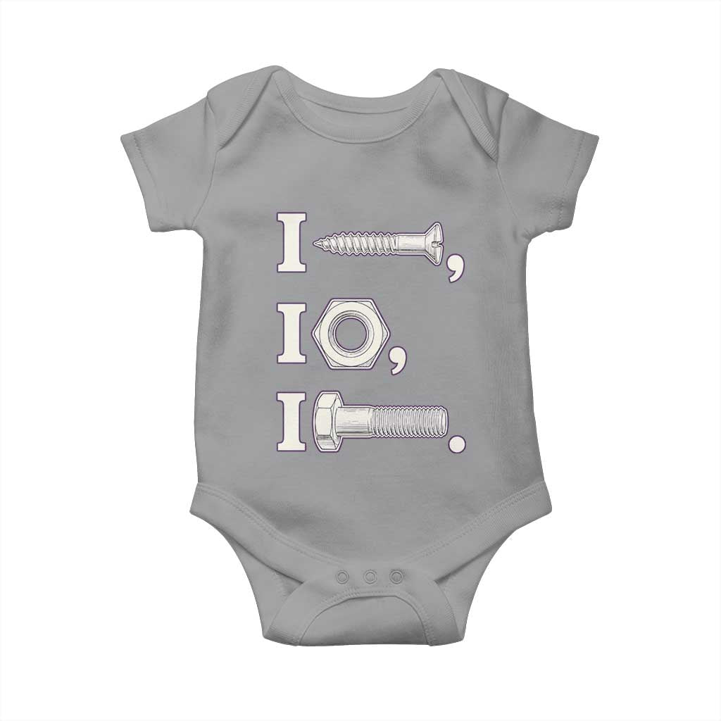 Funny Handyman Mechanic Adult Humor Baby Onesie I Screw I Nut I Bolt Rebus Hardware Innuendo Offensive Joke