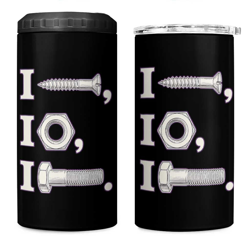 Funny Handyman Mechanic Adult Humor 4 in 1 Can Cooler Tumbler I Screw I Nut I Bolt Rebus Hardware Innuendo Offensive Joke